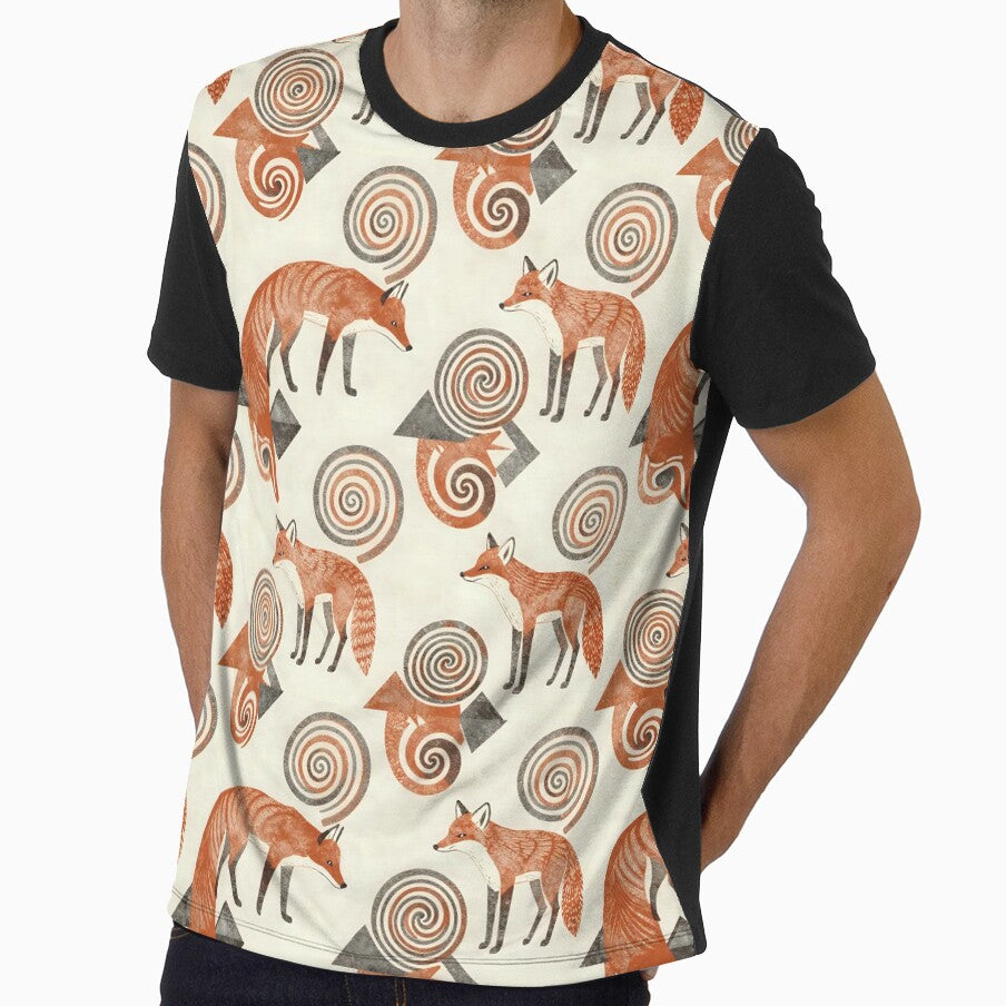 Folk Fox Seamless Pattern — Rustic Linocut Red Foxes & Spirals by Soulharmony