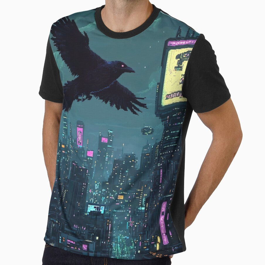 Crow Flying Over Neon City by KCrowDesigns