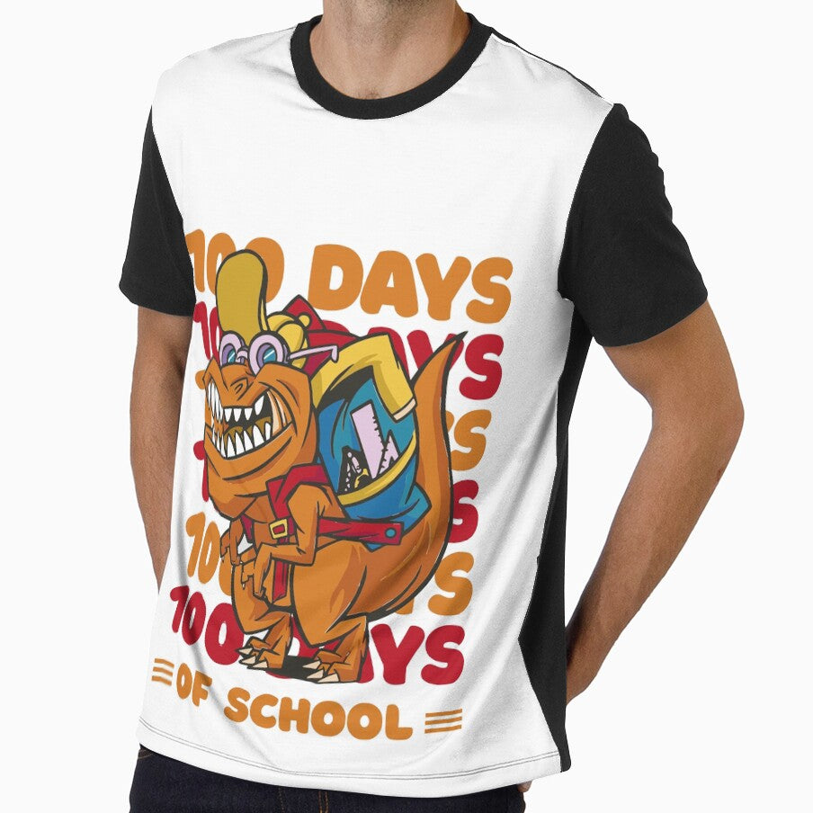 100 Days of school typography featuring a T-rex dino with bacpack #3 by XYDstore