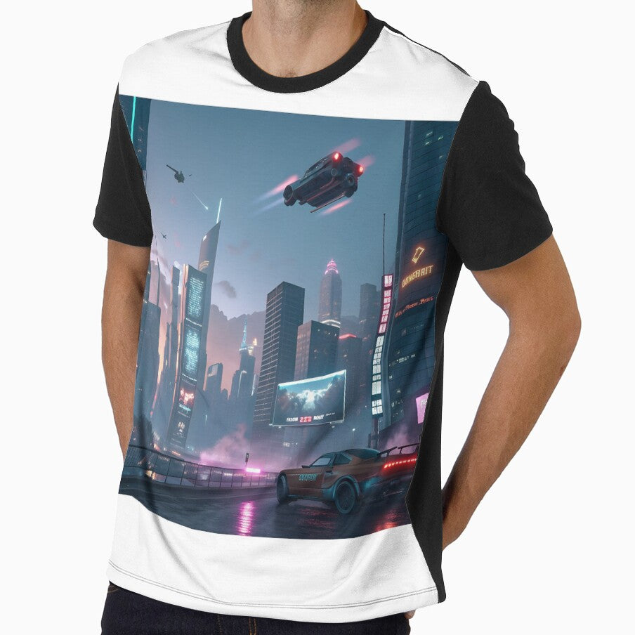 Cyberpunk city skyline glowing with neon lights, flying cars, futuristic sci-fi vibe” by FluffyPeels