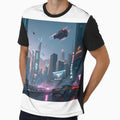 Cyberpunk city skyline glowing with neon lights, flying cars, futuristic sci-fi vibe” by FluffyPeels