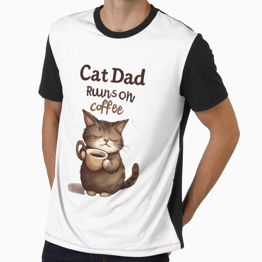 Cat Dad Runs on Coffee T-Shirt – Funny Cat Lover Design by greeended
