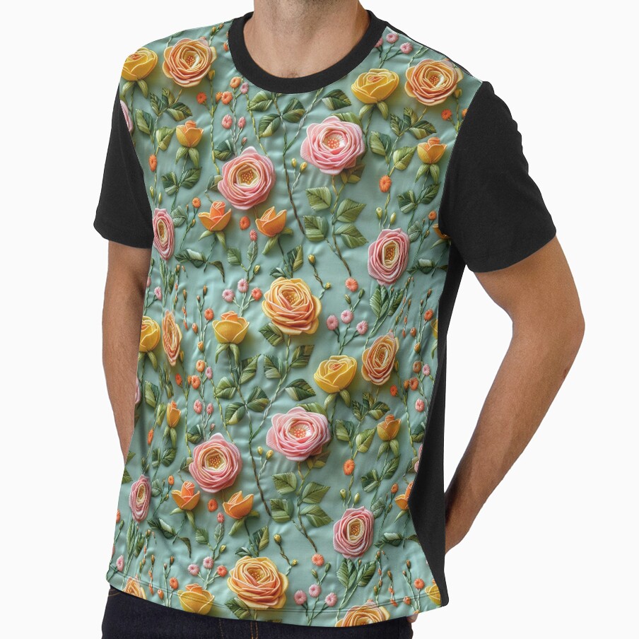 Pink and yellow roses | Flower embroidery pattern | Floral pattern for women | All over flower pattern 1 by Yaremchuk
