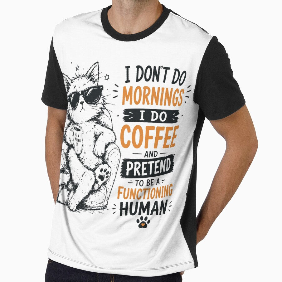 Not A Morning Cat Funny Coffee Cat Sunglasses Quote by JIMBOEE