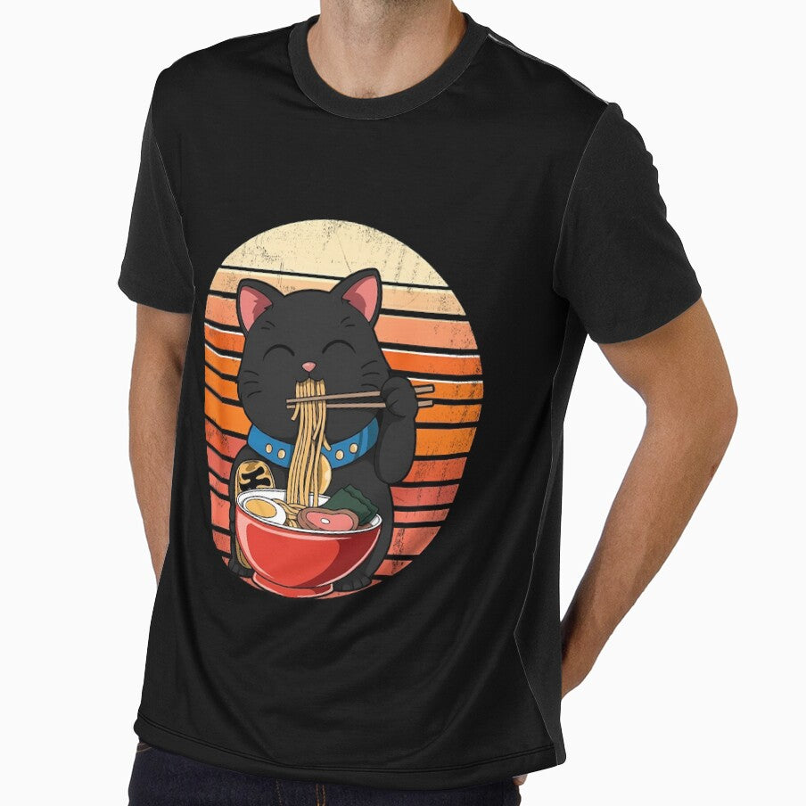 Lucky Ramen Cat Sunset T-Shirt by LashondaGreen89