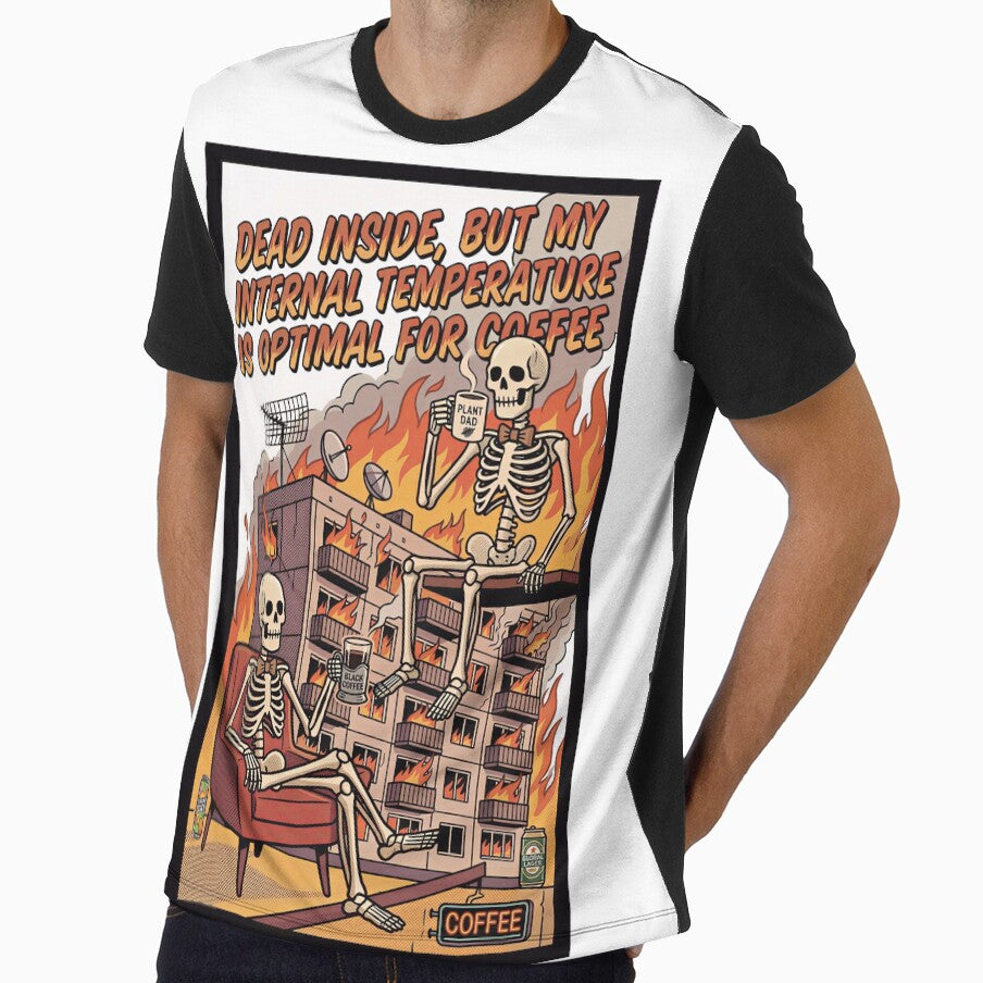 This Is Fine Skeleton Coffee Burnout Meme Comic Art by DraftAndDoneArt