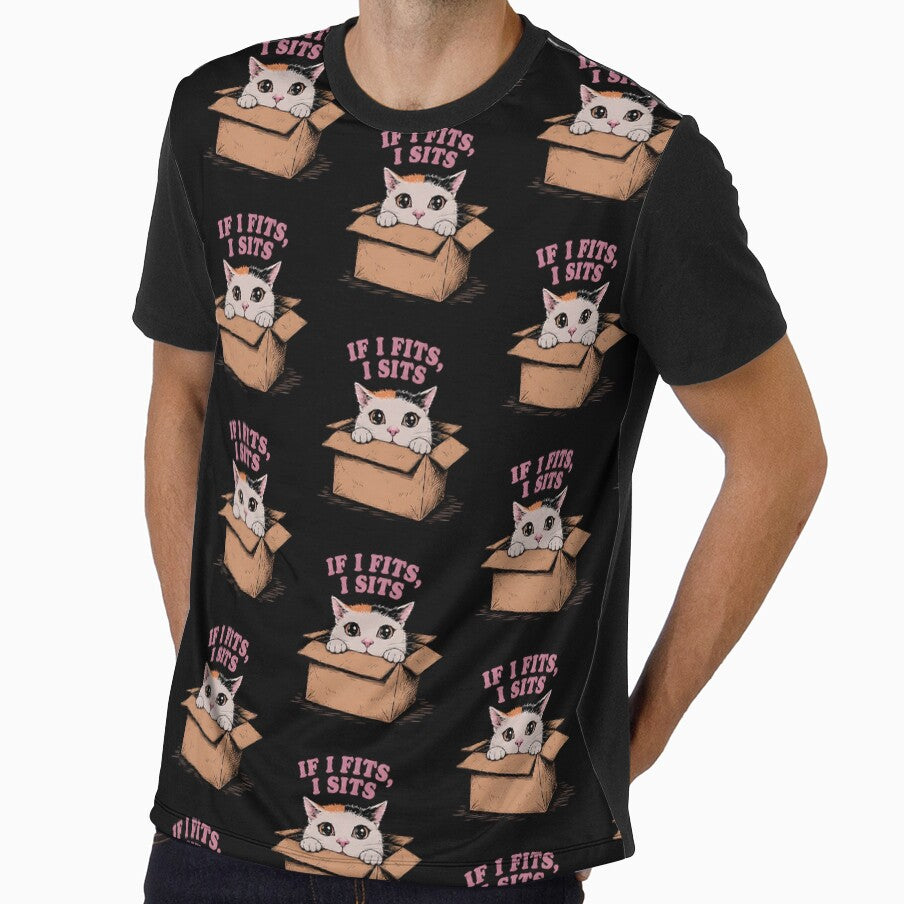 If I Fits I Sits Cat in Box Funny Cat Lover Design by ChaoticCatIlust