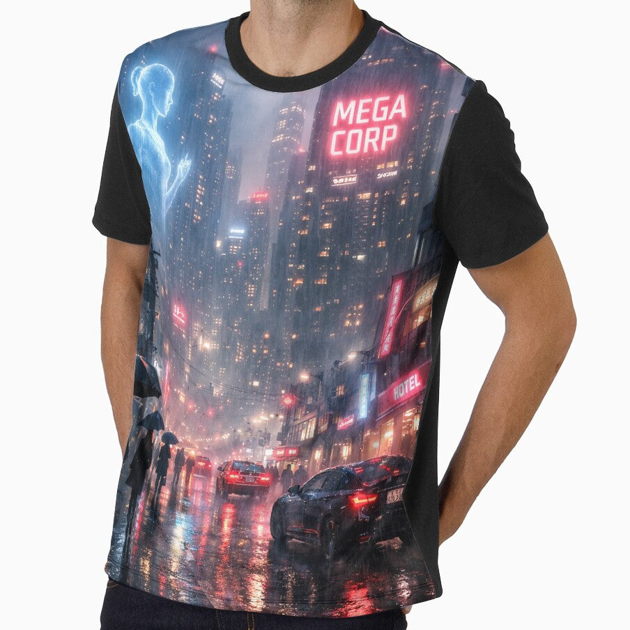 Mega Corp Neon Cyberpunk Cityscape Poster & T-Shirt Design by darekkocurek