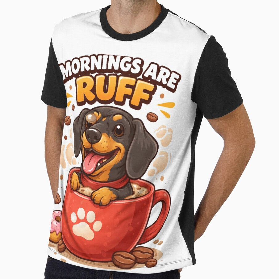 Mornings Are Ruff Dachshund Shirt – Funny Wiener Dog Coffee Lover Tee, Cute Dog Lover Gift by MoosElkPL