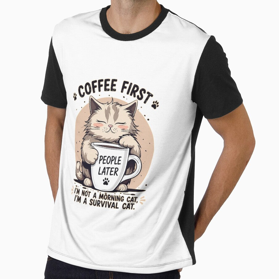 Coffee First Funny Cat - People Later Cute Coffee Lover Cat T-Shirt by LONE SPIRIT CO.