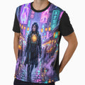 Cyberpunk Android Neon Rain Market Night Art Print by MystArt1