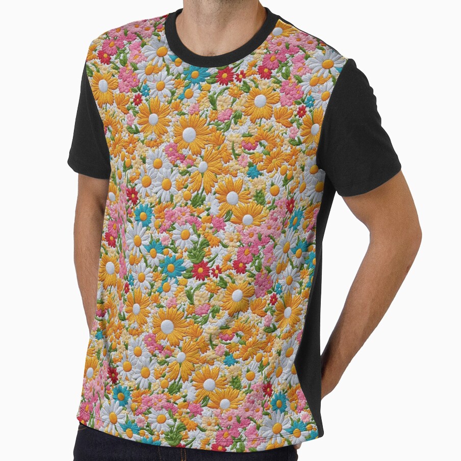 Splash of Colour Daisy Flowers Faux Embroidery by FlowerMeFlorals