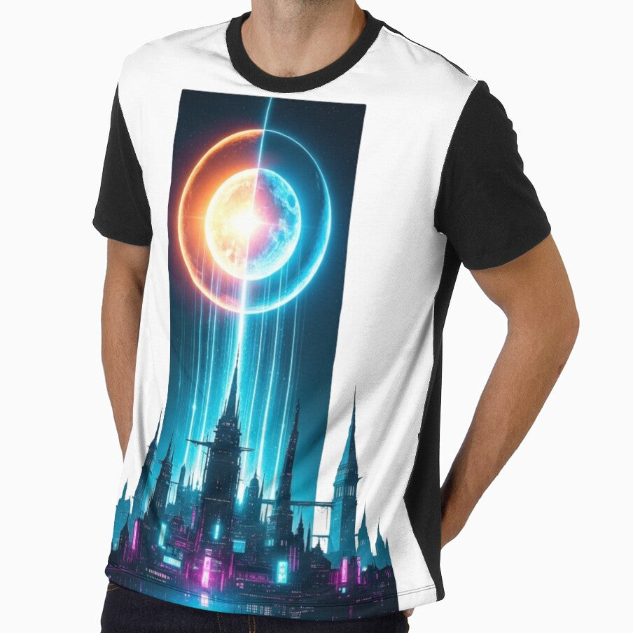 Neon Cyberpunk Future City Under Cosmic Energy Sky by Dzblack