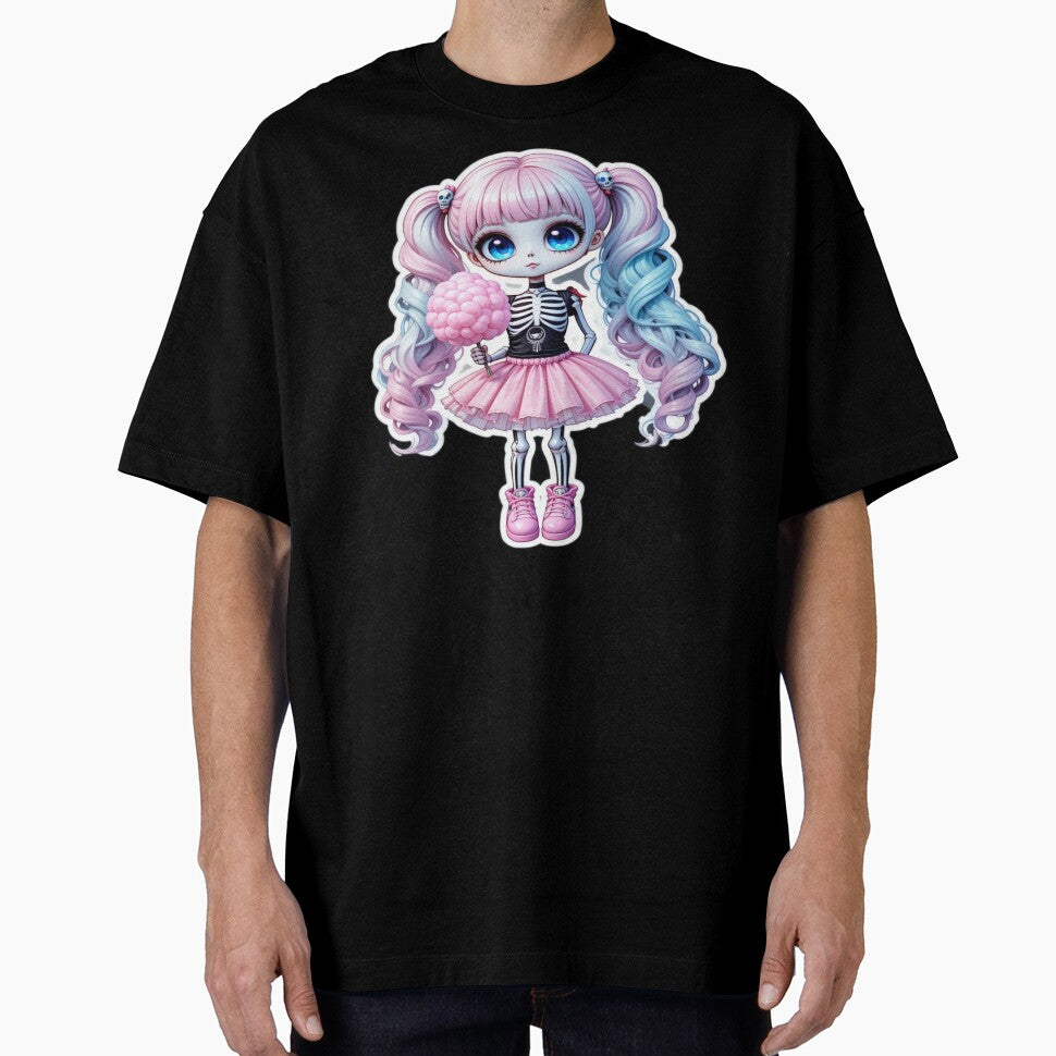 Cute Skeleton Girl with Cotton Candy – Pastel Goth Halloween Art by TheCleverSkull