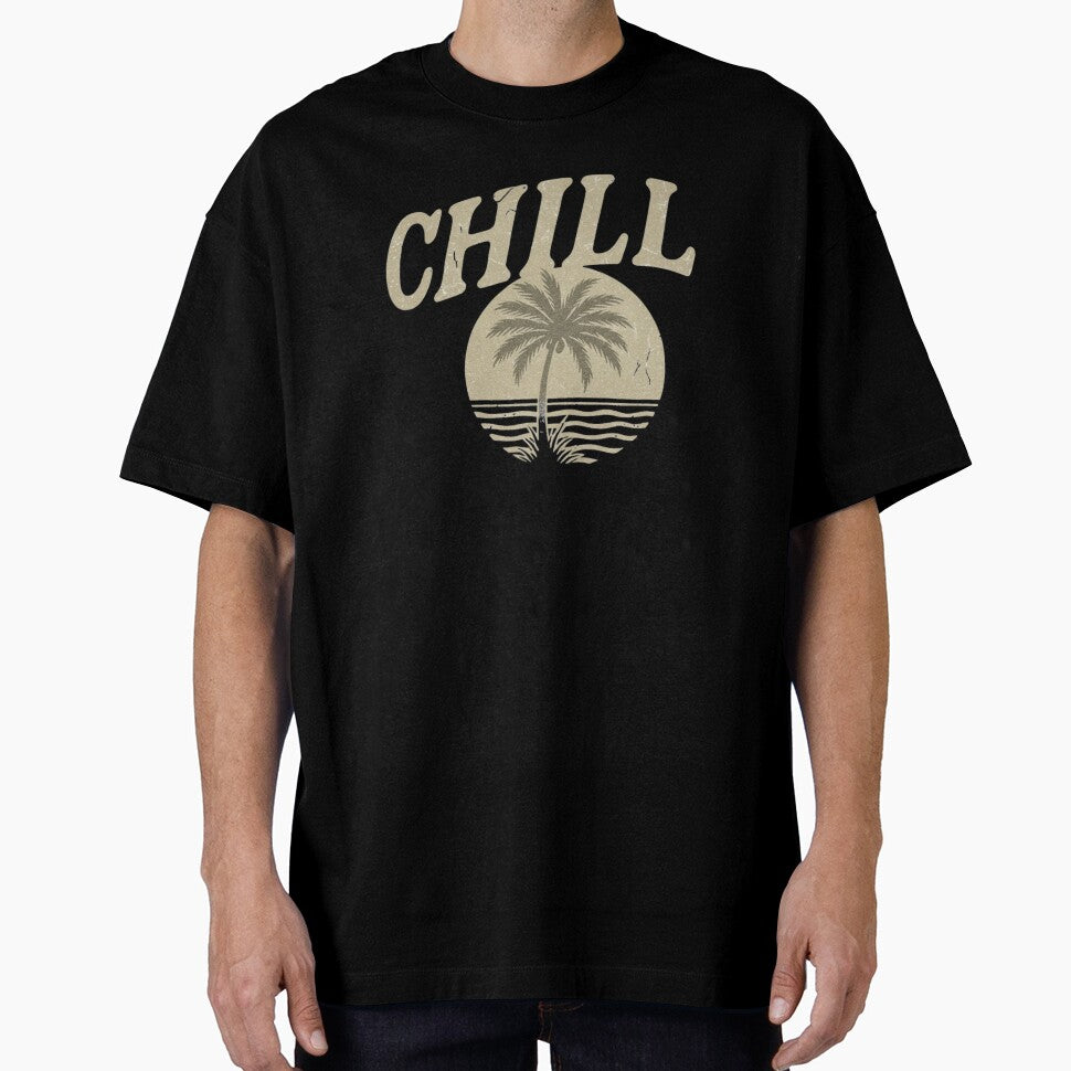 CHILL Palm Tree Distressed T-Shirt, Vintage Summer Vacation Tee, Beach Life Coastal Shirt, Retro Sunset Design, Relaxed Vibe Apparel Gift by TheSquirla