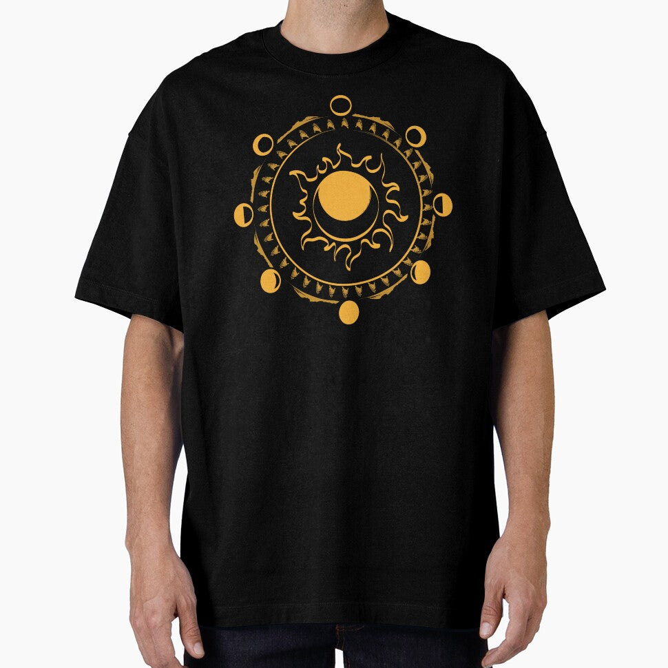 Celestial Sun Moon Phases Circle - Mystical Astrology Boho Art Design by LU Tee Surrealm