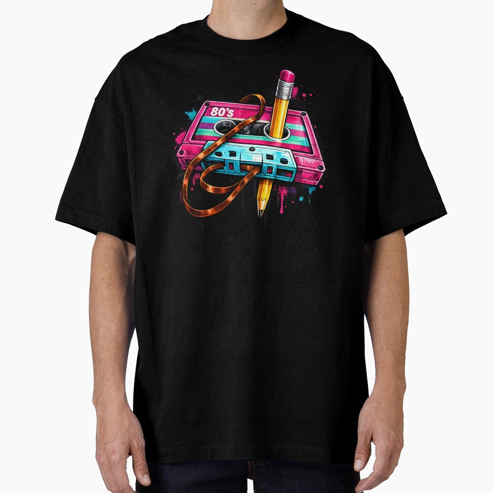 Retro 80s Cassette Tape Graffiti Graphic Tee by curiouschimp