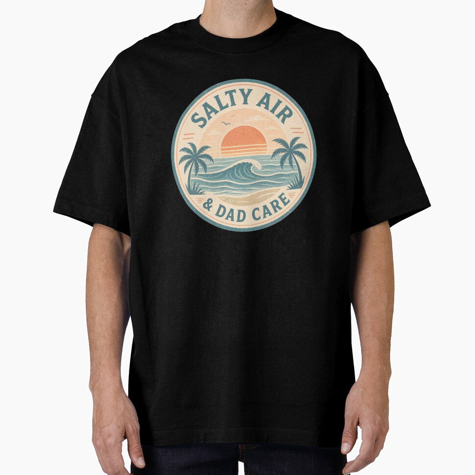 Salty Air & Dad Care Sticker – Vintage Beach Sunset Ocean Waves Dad Life Decal by FestivityFinds