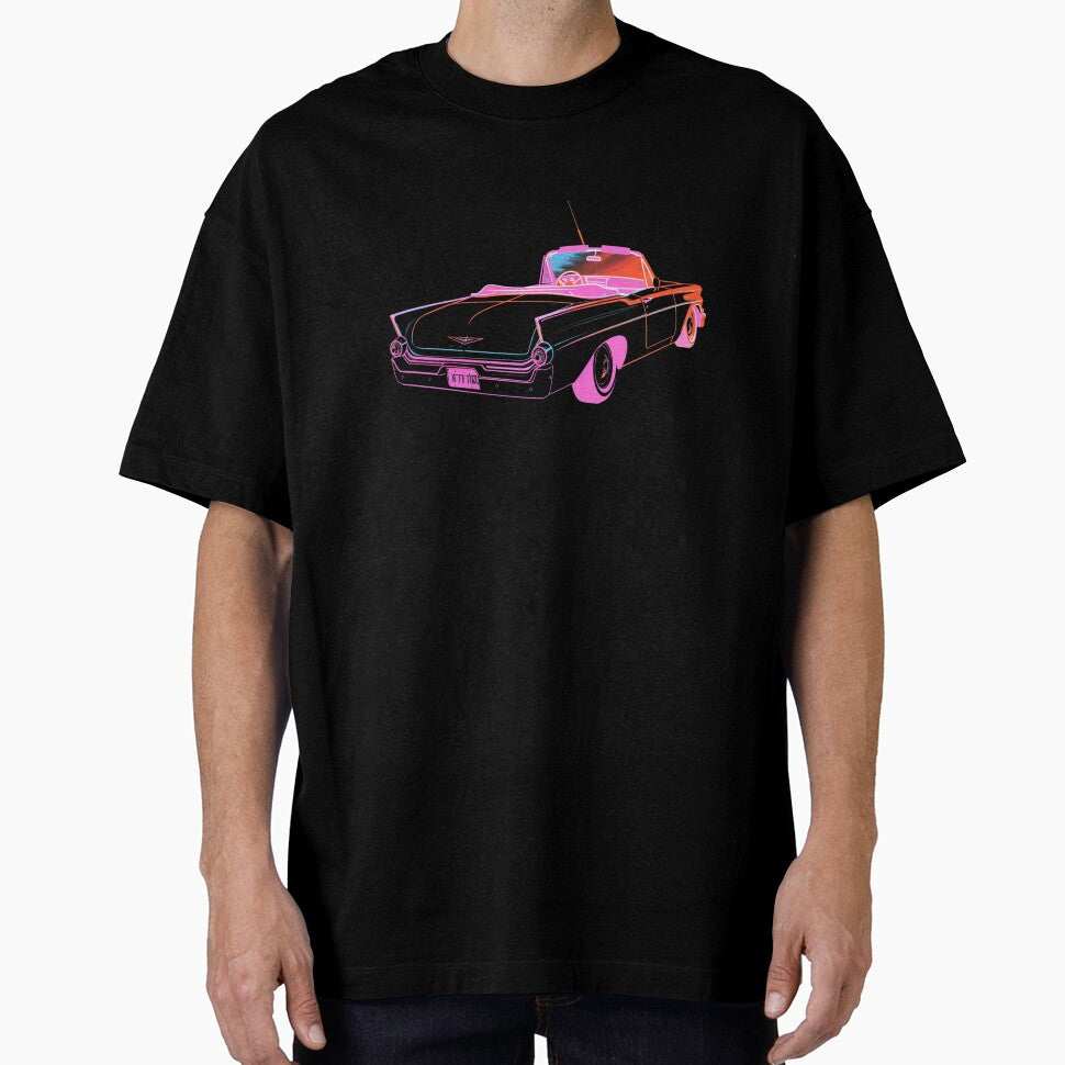 Neon Convertible Sunset  Minimalist Retro Road Trip Synthwave Art by RetroWaveArtCo