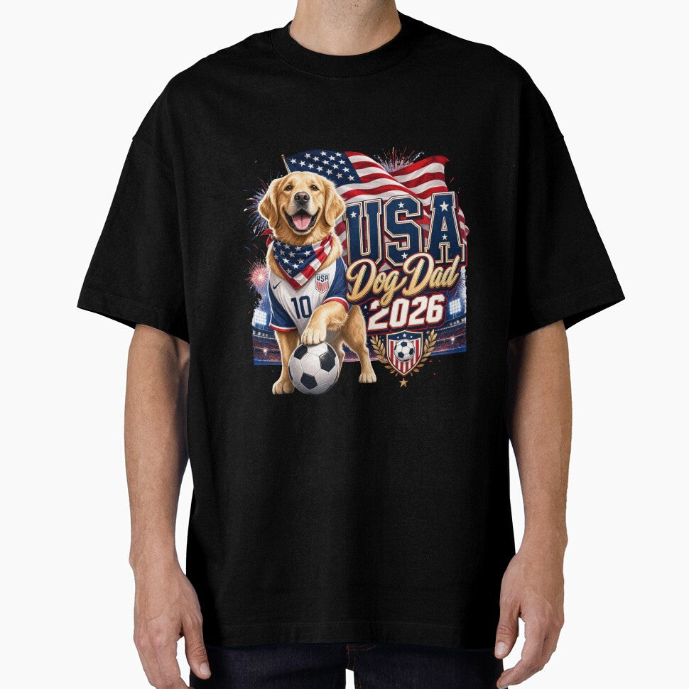 USA Dog Dad 2026 Patriotic Golden Retriever World Cup T-Shirt by Ashley critters