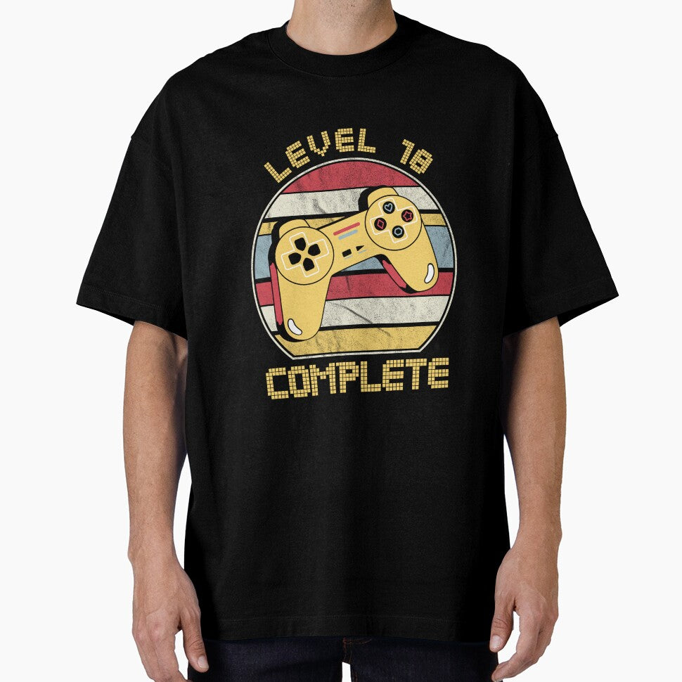 Level 18 complete, video gamers ,18th anniversary, 18th birthday, funny gaming pun,celebration, vintage,70's palette, retro controller, by allycat57