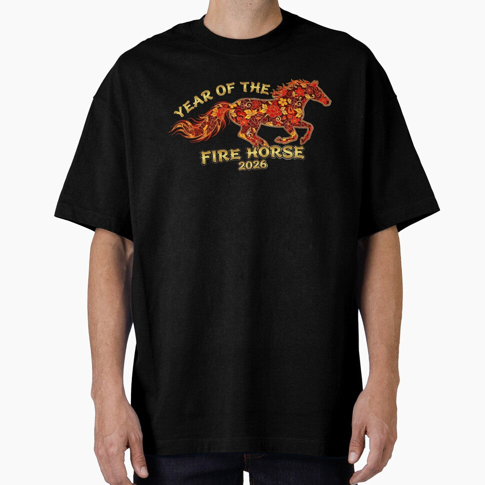 Lucky Year of the Fire Horse 2026 - Red Floral & Gold Bow by TheHenbury