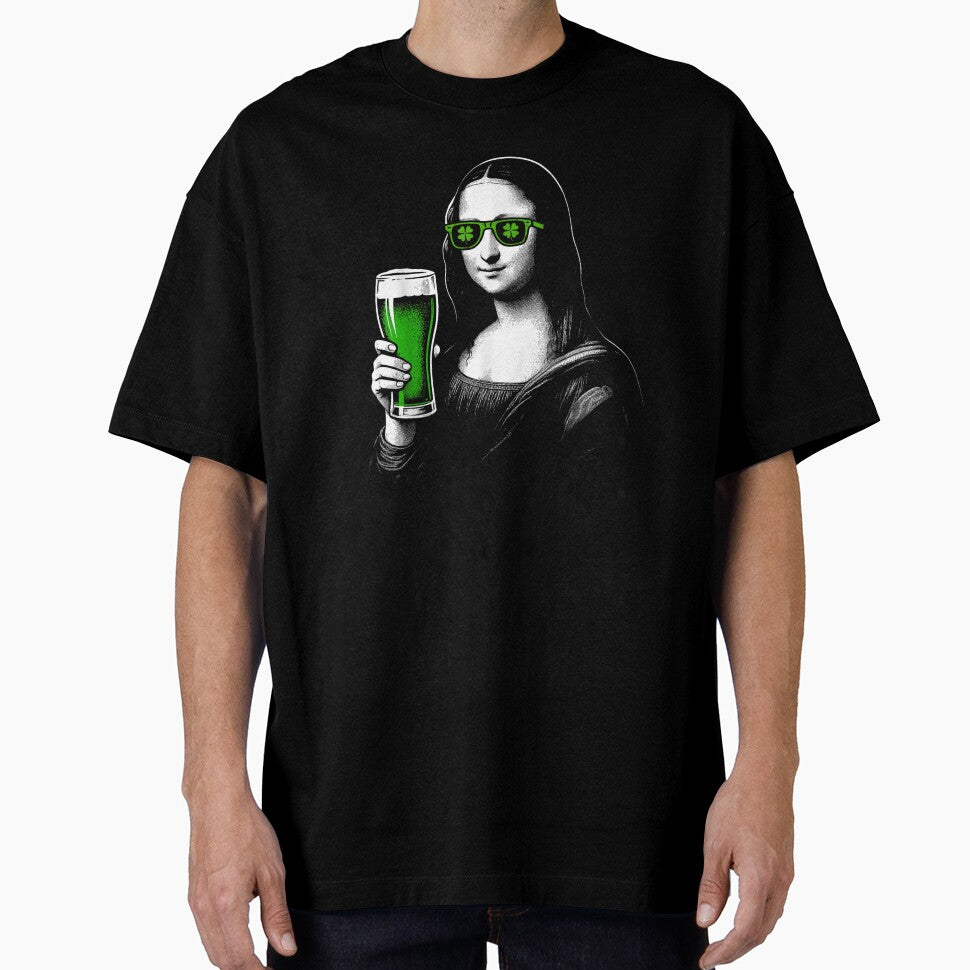 Mona Lisa Drinking Green Beer Funny St Patricks Day Art Parody Shirt by YubitaLeLe