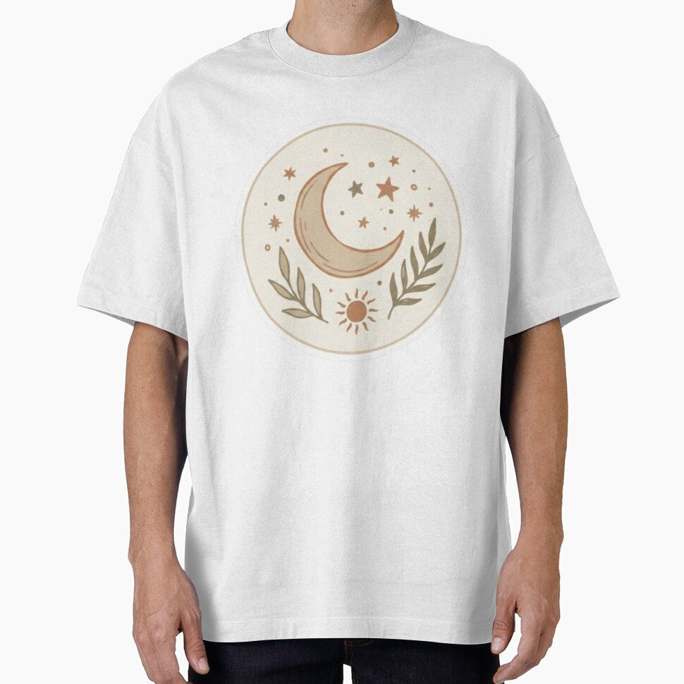 Boho Moon and Stars | Minimal Celestial Aesthetic Sticker & T-Shirt Design by Chuahan_Arts