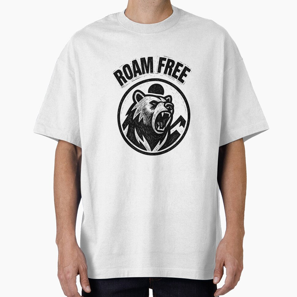 Roam Free Bear Badge Design – Roaring Bear Mountain Adventure Black and White by VinciLab