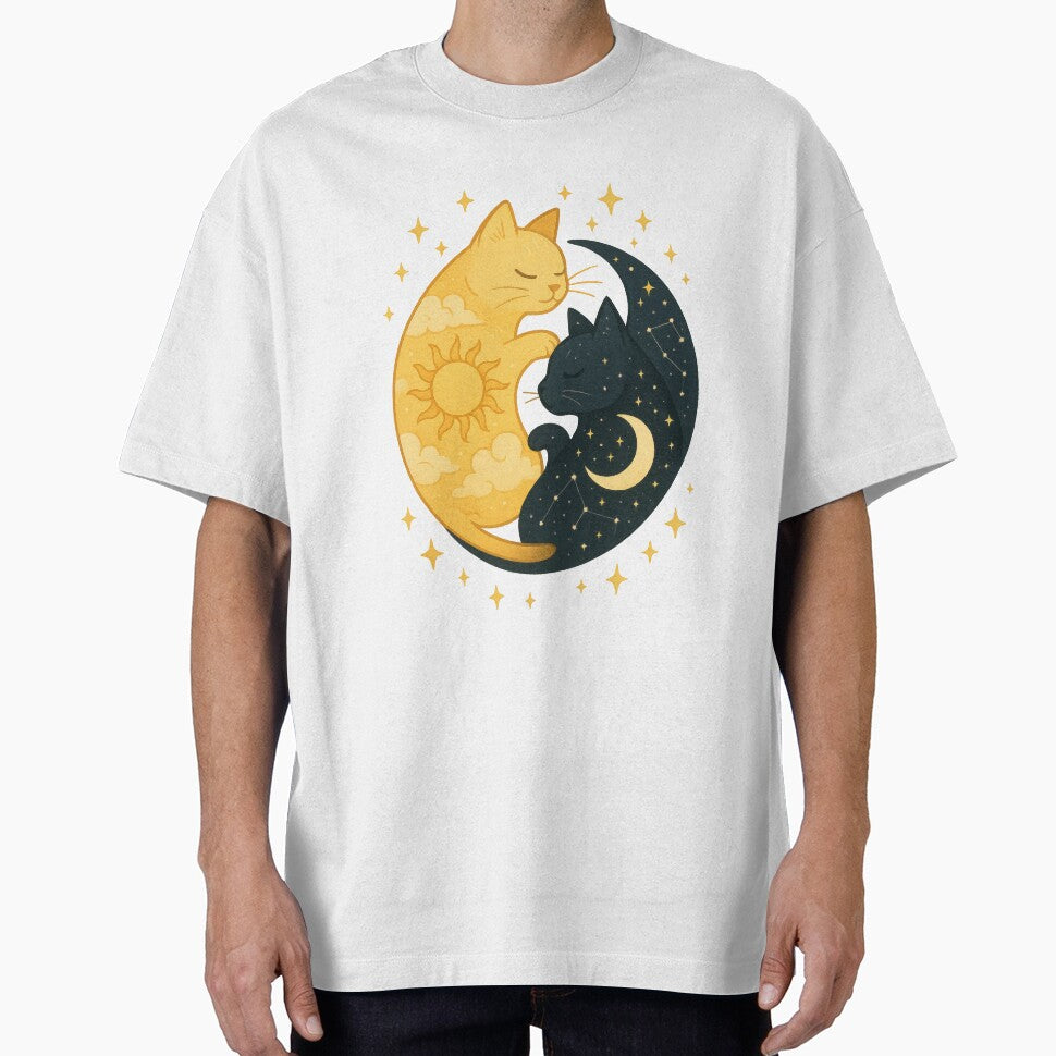 Sun and Moon Yin Yang Cats Sticker – Celestial Balance Feline Design by inkoutninja