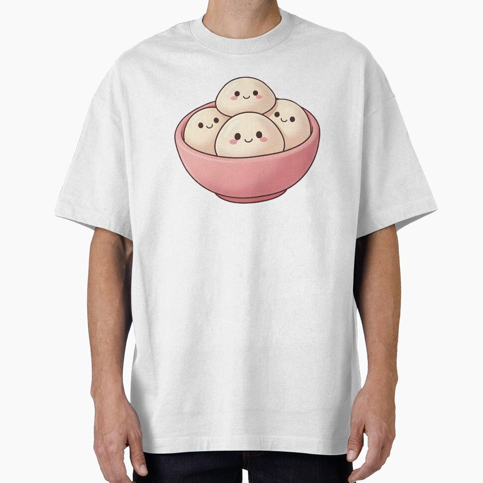 Four Cute Kawaii Dumplings in Pink Bowl – Pastel Food Illustration by EmeraldeaArt