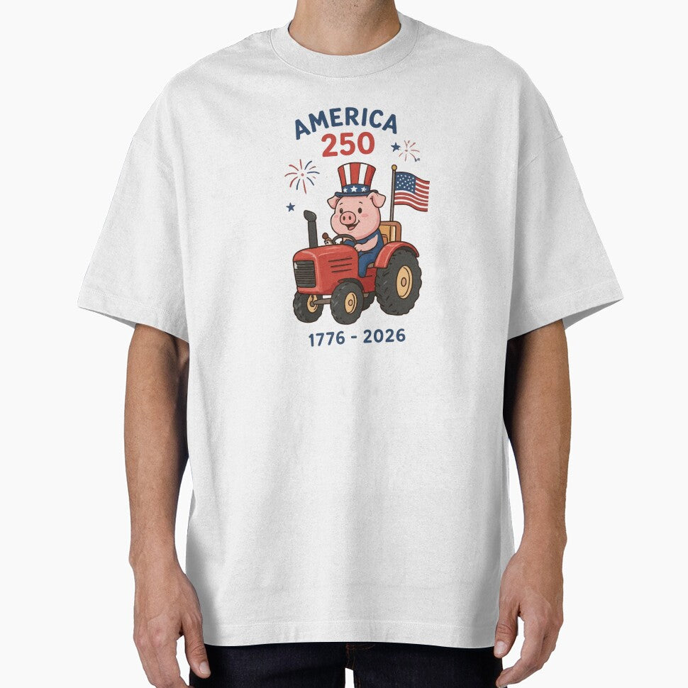America 250 Patriotic Pig on Tractor Art - Funny USA 1776-2026 Semiquincentennial Celebration Design by Picasfarmer