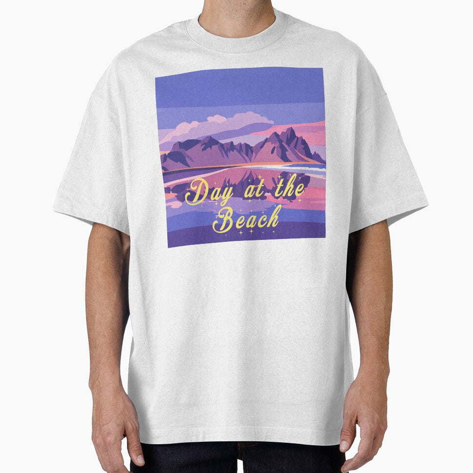 Day at the Beach Mountain Reflection Serene Purple Sunset Art by PixelWaveBD