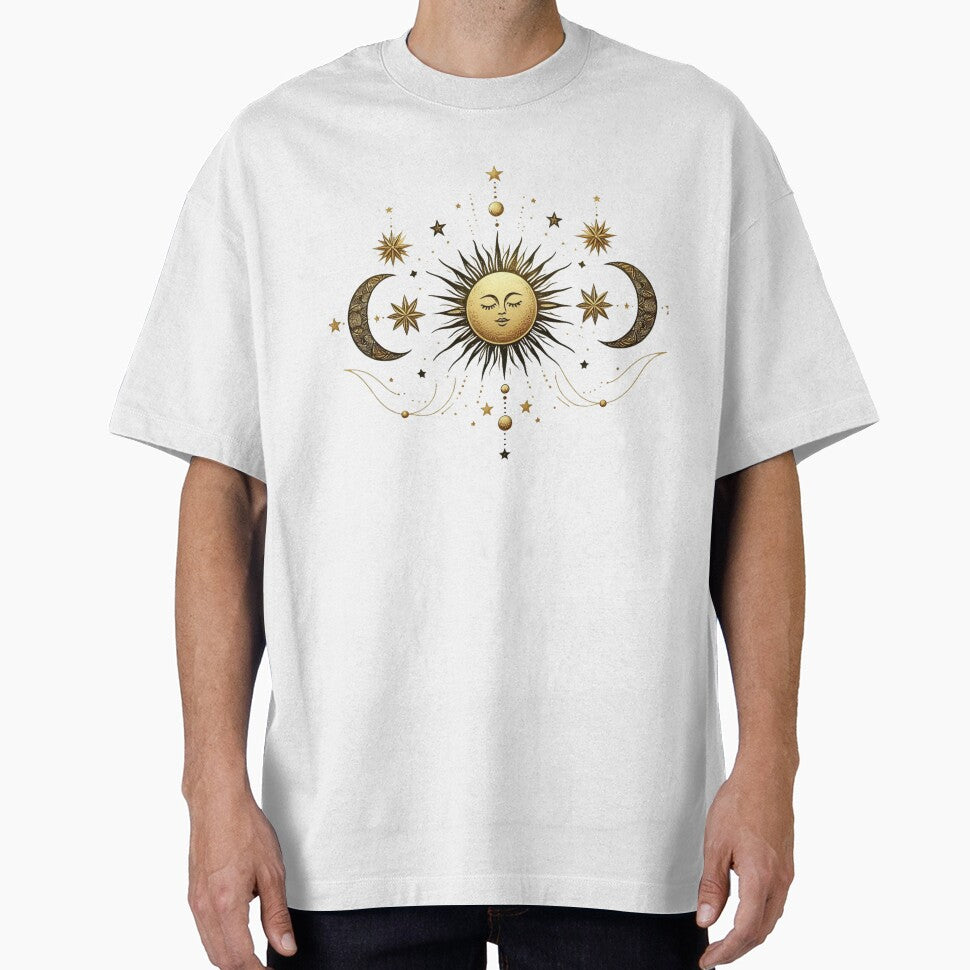 Sun, moon & stars in line – Mystical boho design with gold accents by Anna2492