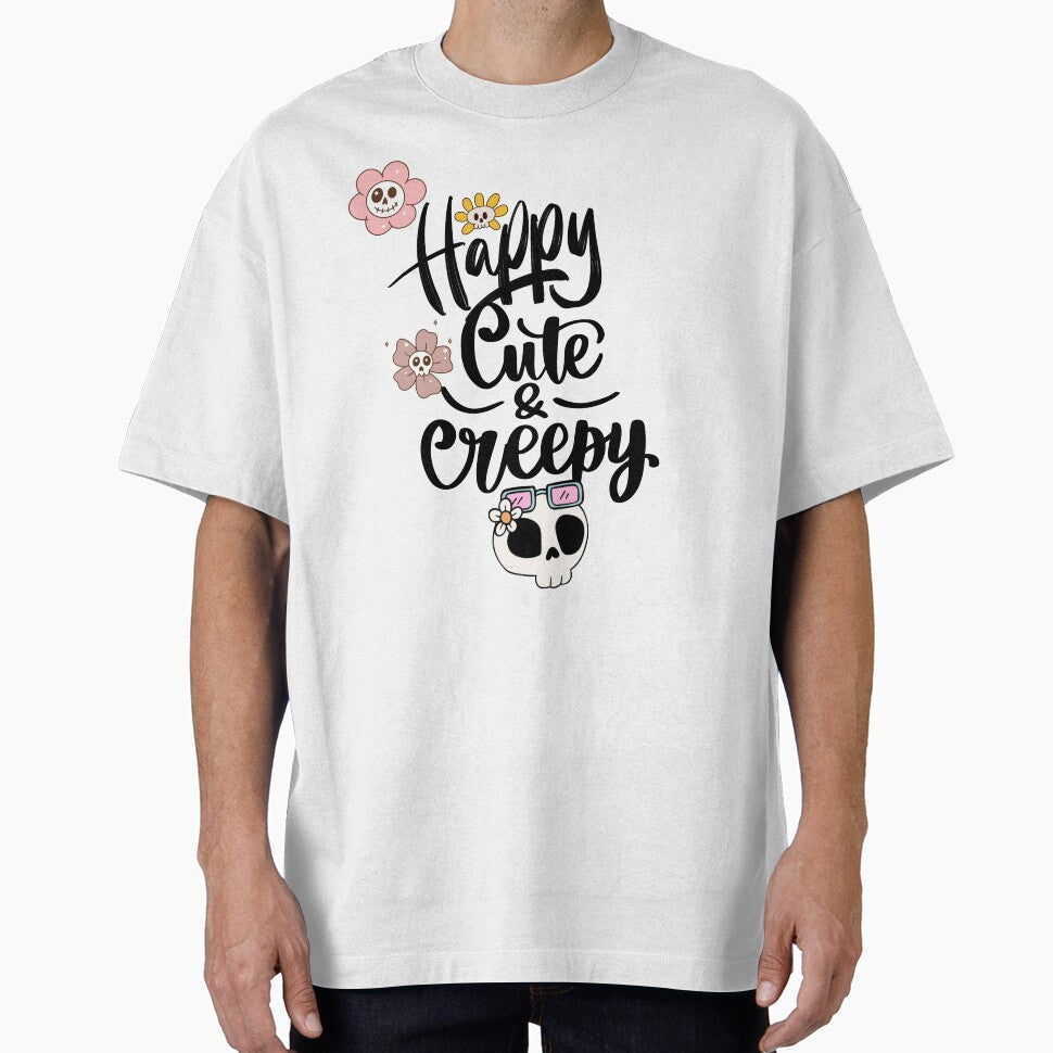 Happy Cute & Creepy – Spooky Cute Skull & Flowers Design by Mindsafe8