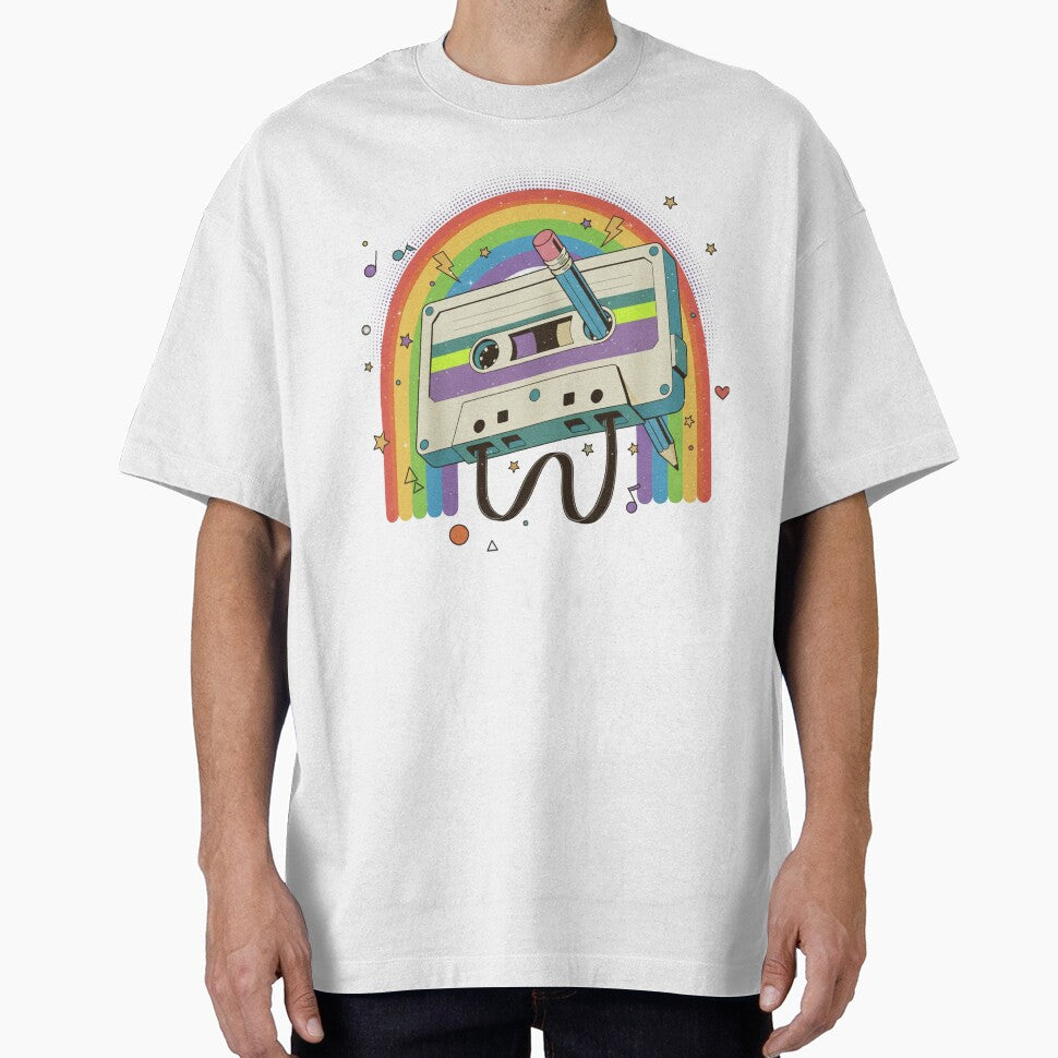 Cool Retro Cassette Tape with Pencil 80s 90s Music Lovers Vintage Rainbow by ArtTee-Folie0
