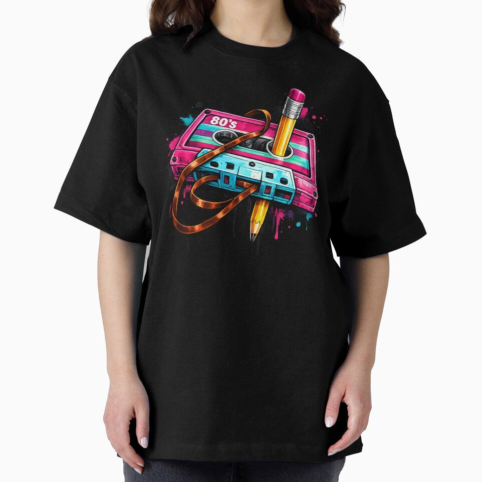 Retro 80s Cassette Tape Graffiti Graphic Tee by curiouschimp