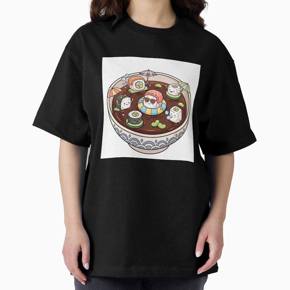 Kawaii Sushi Pool Party in Soy Sauce Bowl Illustration by digiartmagic