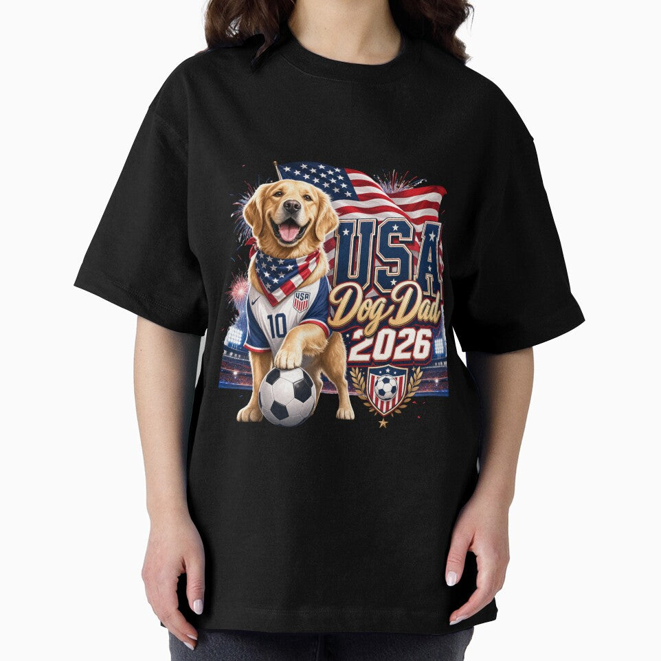 USA Dog Dad 2026 Patriotic Golden Retriever World Cup T-Shirt by Ashley critters