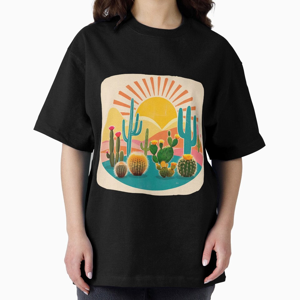 Retro Desert Cactus Sunset – Vintage Boho Aesthetic Tee by AchaRat
