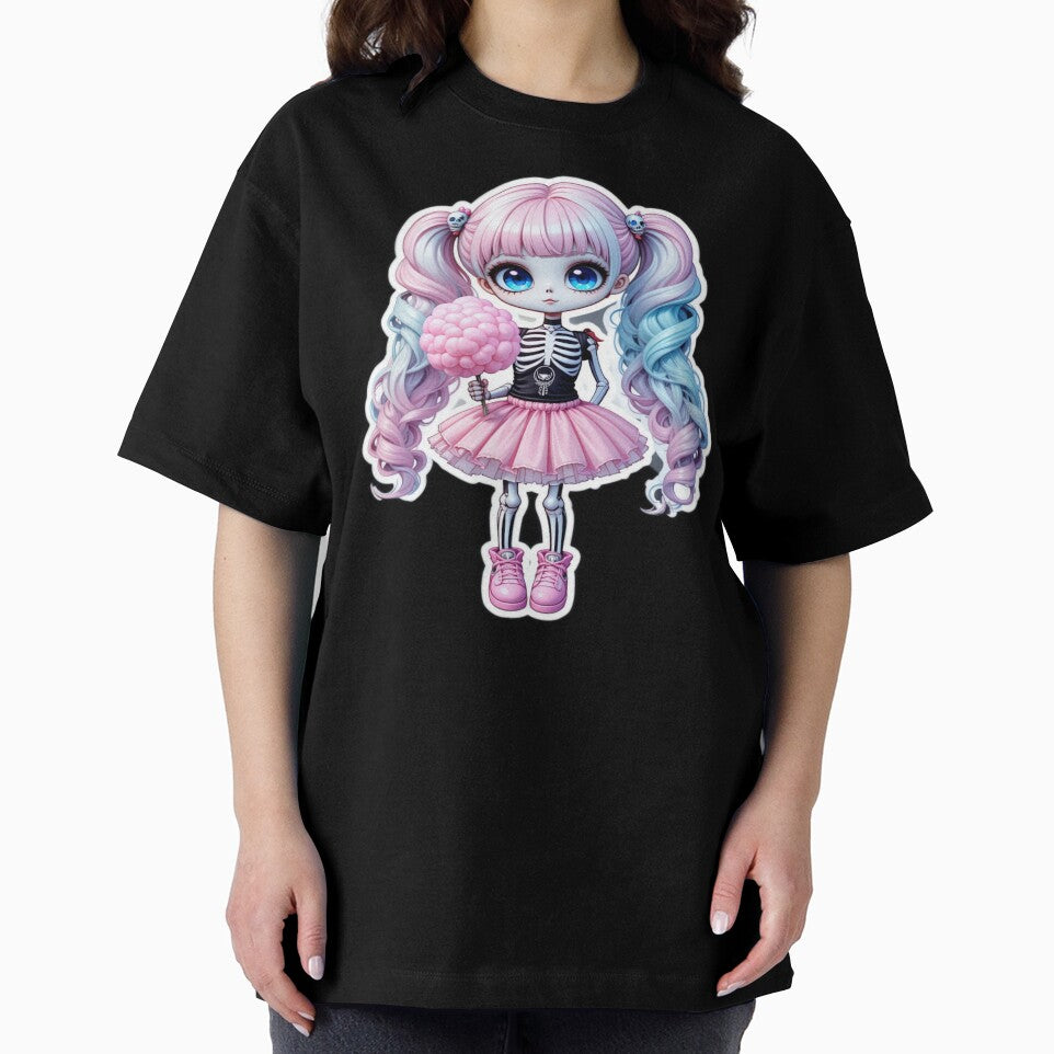 Cute Skeleton Girl with Cotton Candy – Pastel Goth Halloween Art by TheCleverSkull