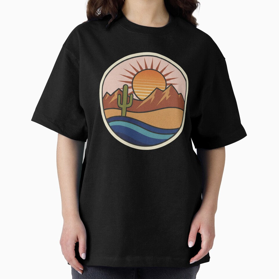 Vintage Saguaro Desert Sunset - Retro Southwest Adventure Badge by TSE DESIGN