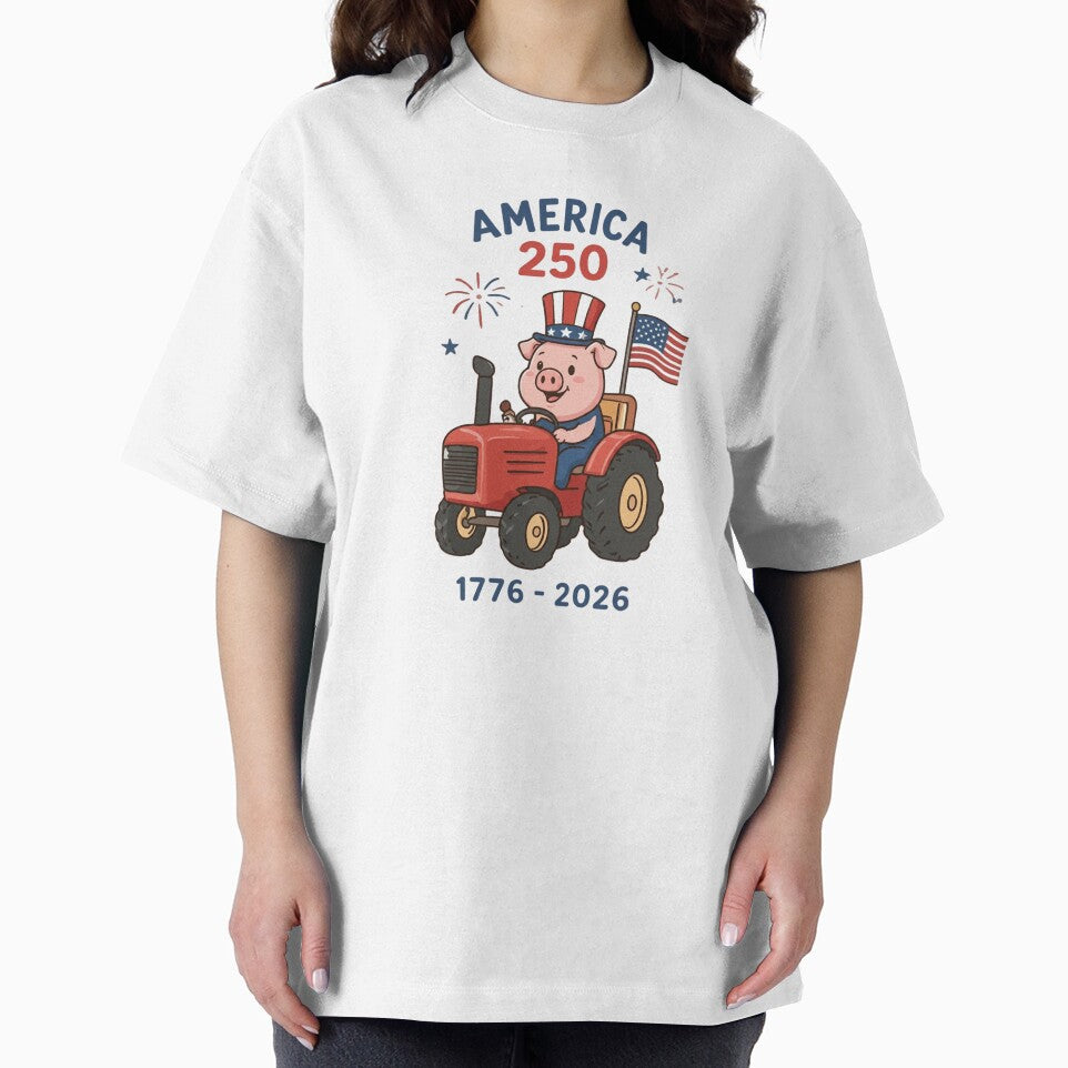 America 250 Patriotic Pig on Tractor Art - Funny USA 1776-2026 Semiquincentennial Celebration Design by Picasfarmer