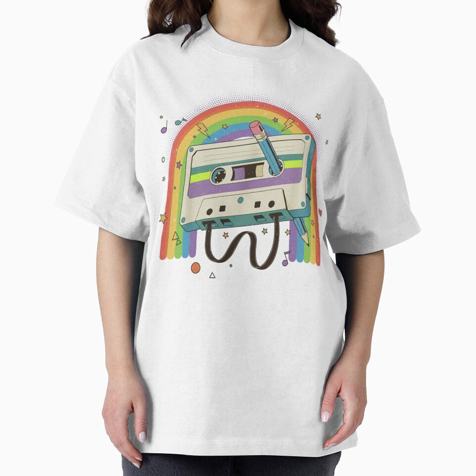 Cool Retro Cassette Tape with Pencil 80s 90s Music Lovers Vintage Rainbow by ArtTee-Folie0