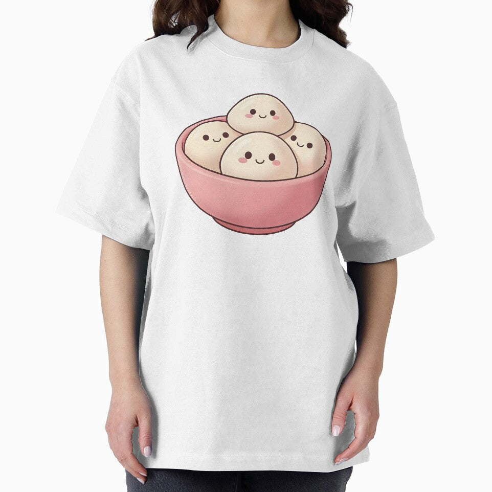 Four Cute Kawaii Dumplings in Pink Bowl – Pastel Food Illustration by EmeraldeaArt