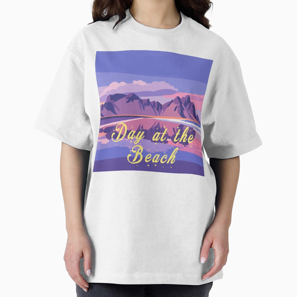 Day at the Beach Mountain Reflection Serene Purple Sunset Art by PixelWaveBD