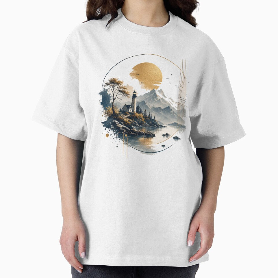 Golden Moon light house Lake Geometric Landscape by jcsstore