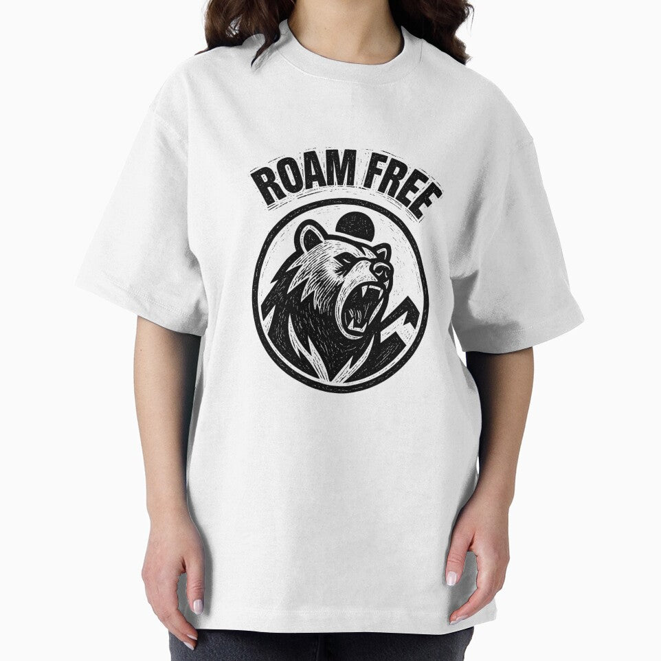 Roam Free Bear Badge Design – Roaring Bear Mountain Adventure Black and White by VinciLab