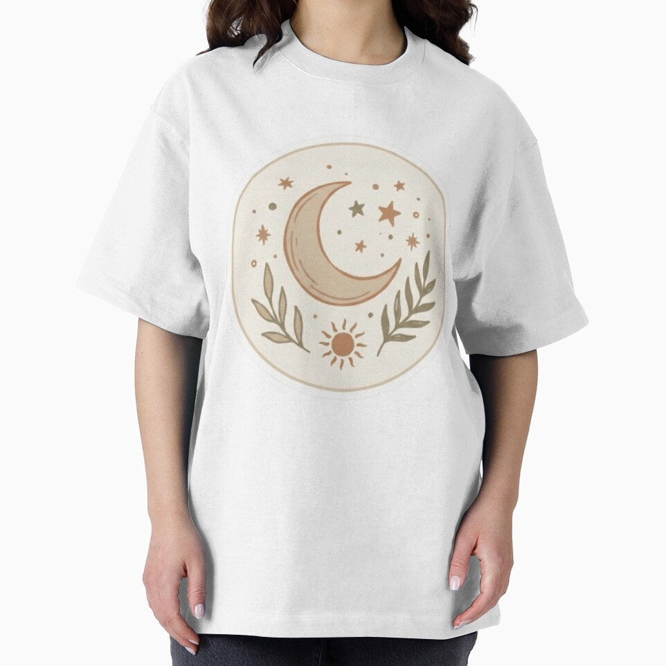 Boho Moon and Stars | Minimal Celestial Aesthetic Sticker & T-Shirt Design by Chuahan_Arts