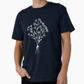 Wildflower Bouquet On Blue Gray One Line Art Flowers by ArunikaPrints